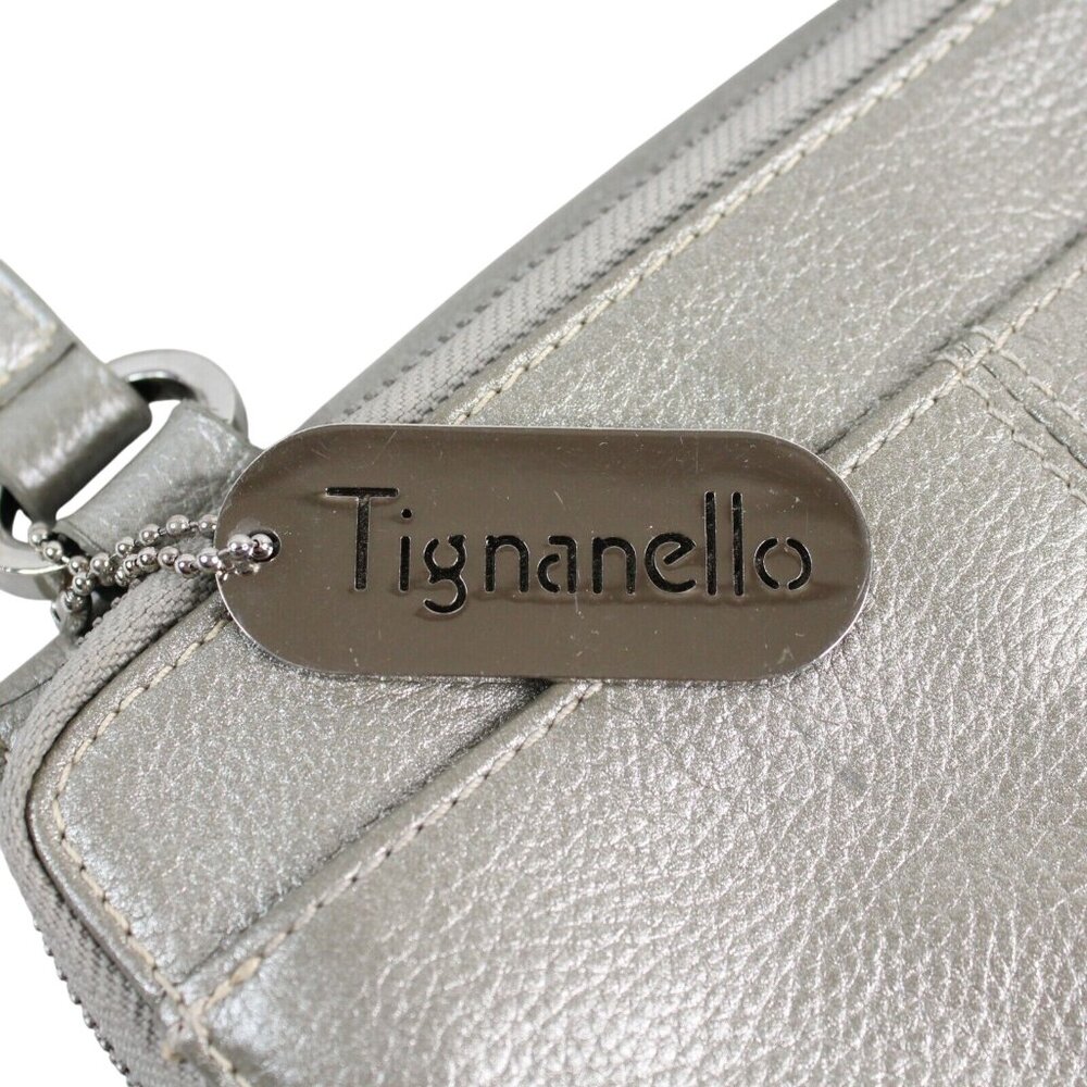 Tignanello Metallic Pebble Leather Snap Zippered Pockets Crossbody Purse Bag - Picture 9 of 11